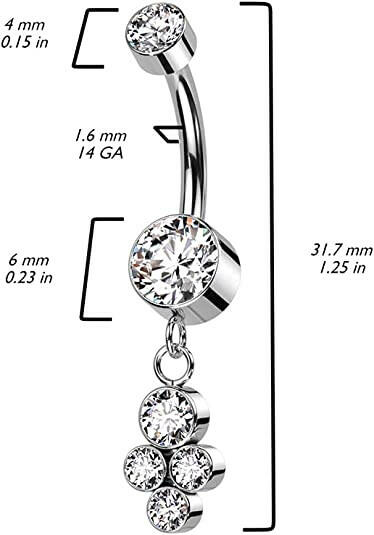 Titanium Double Bezel CZ with 4 Bezel CZ Clusters Dangle Belly Navel Ring Navel Ring Impulse Piercings