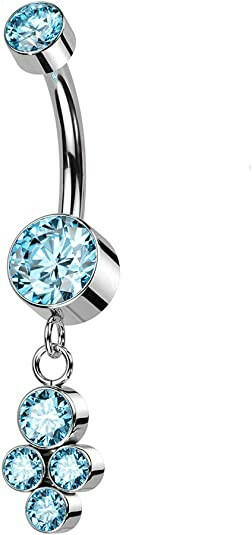 Titanium Double Bezel CZ with 4 Bezel CZ Clusters Dangle Belly Navel Ring Navel Ring Impulse Piercings