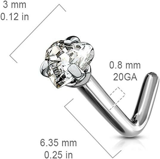 Titanium Heart CZ L Bend Nose Stud Rings Nose Ring Impulse Piercings