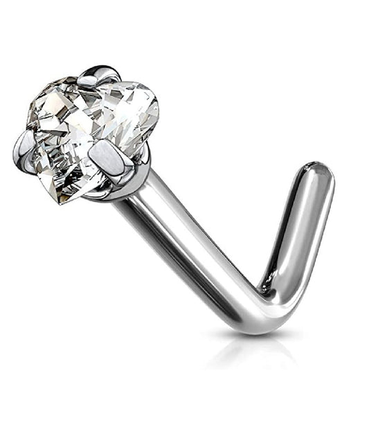 Titanium Heart CZ L Bend Nose Stud Rings Nose Ring Impulse Piercings 20GA Length: 6mm Clear