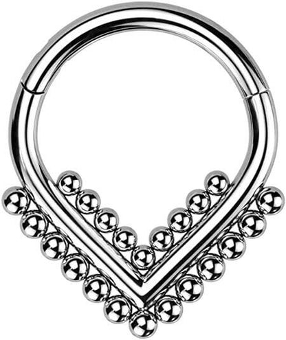 Titanium Hinged Segment With Double Beaded Ball Line Chevron Hoop Ring Cartilage Impulse Piercings 16GA Length: 8mm Steel