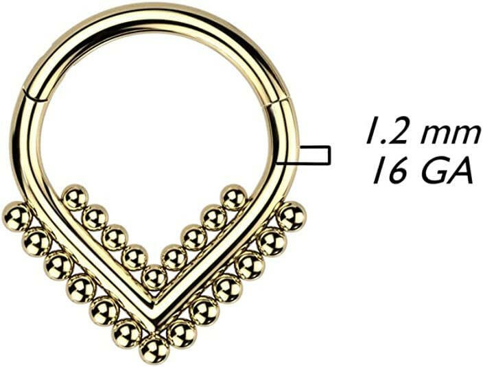 Titanium Hinged Segment With Double Beaded Ball Line Chevron Hoop Ring Cartilage Impulse Piercings