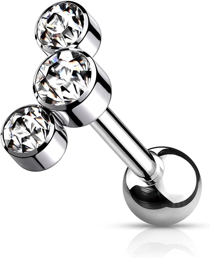 Titanium Internally Threaded 3-Bezel Round Austrian Crystal Top Cartilage Barbell Cartilage Impulse Piercings Clear