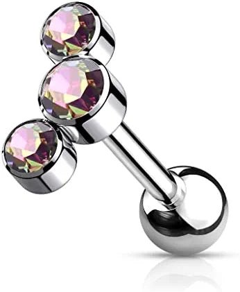 Titanium Internally Threaded 3-Bezel Round Austrian Crystal Top Cartilage Barbell Cartilage Impulse Piercings Vitrail Medium