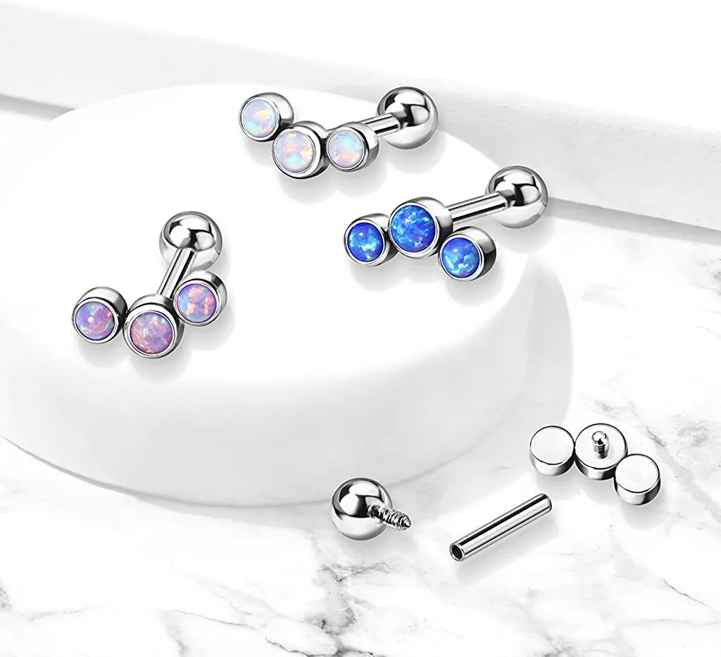 Titanium Internally Threaded 3-Bezel Round Opal Top Cartilage Barbell Cartilage Earring Impulse Piercings