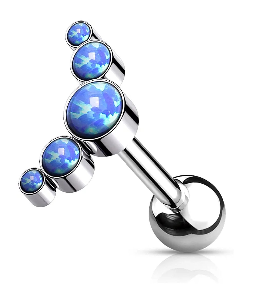 Titanium Internally Threaded 5-Bezel Round Opal Top Cartilage Barbell Barbell Impulse Piercings Blue