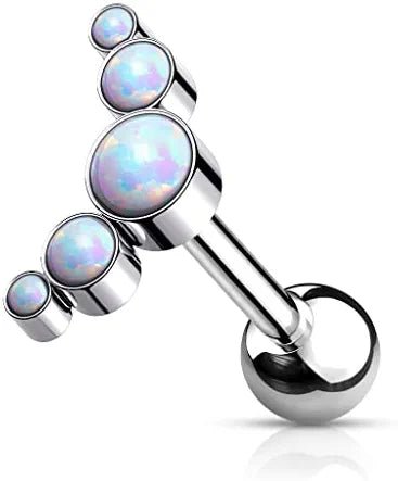 Titanium Internally Threaded 5-Bezel Round Opal Top Cartilage Barbell Barbell Impulse Piercings White