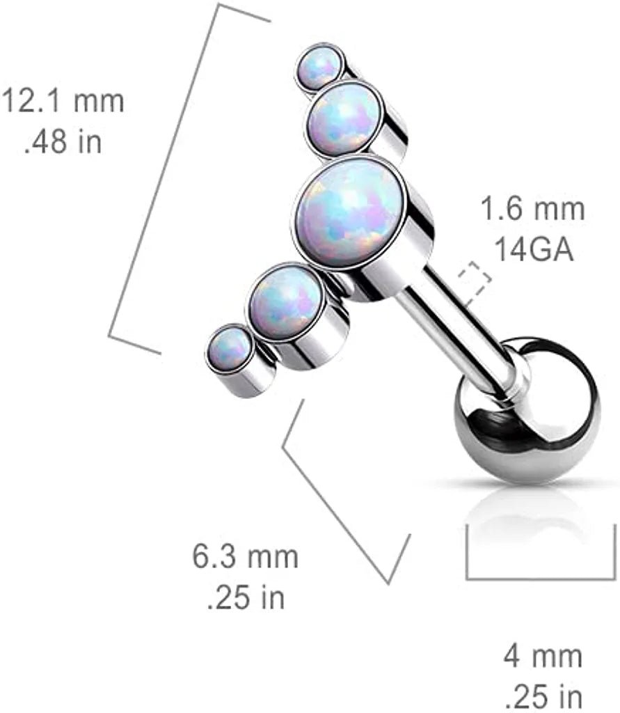 Titanium Internally Threaded 5-Bezel Round Opal Top Cartilage Barbell Barbell Impulse Piercings