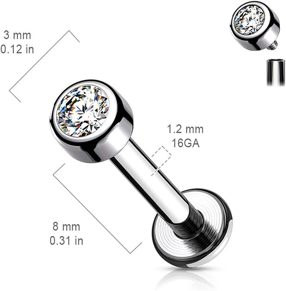 Titanium Internally Threaded Bezel Round Opal Top Labret Labret Impulse Piercings