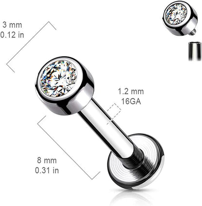 Titanium Internally Threaded Bezel Round Opal Top Labret Labret Impulse Piercings