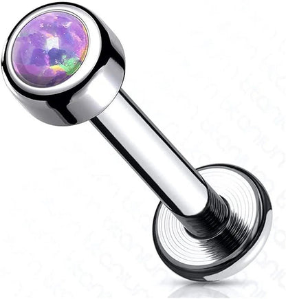 Titanium Internally Threaded Bezel Round Opal Top Labret Labret Impulse Piercings Purple