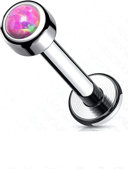 Titanium Internally Threaded Bezel Round Opal Top Labret Labret Impulse Piercings Pink