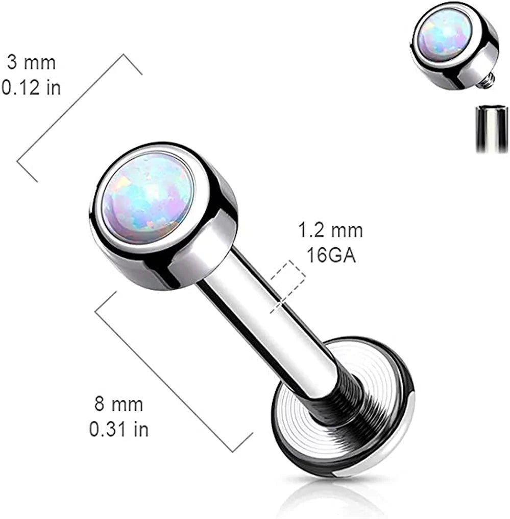 Titanium Internally Threaded Bezel Round Opal Top Labret Labret Impulse Piercings