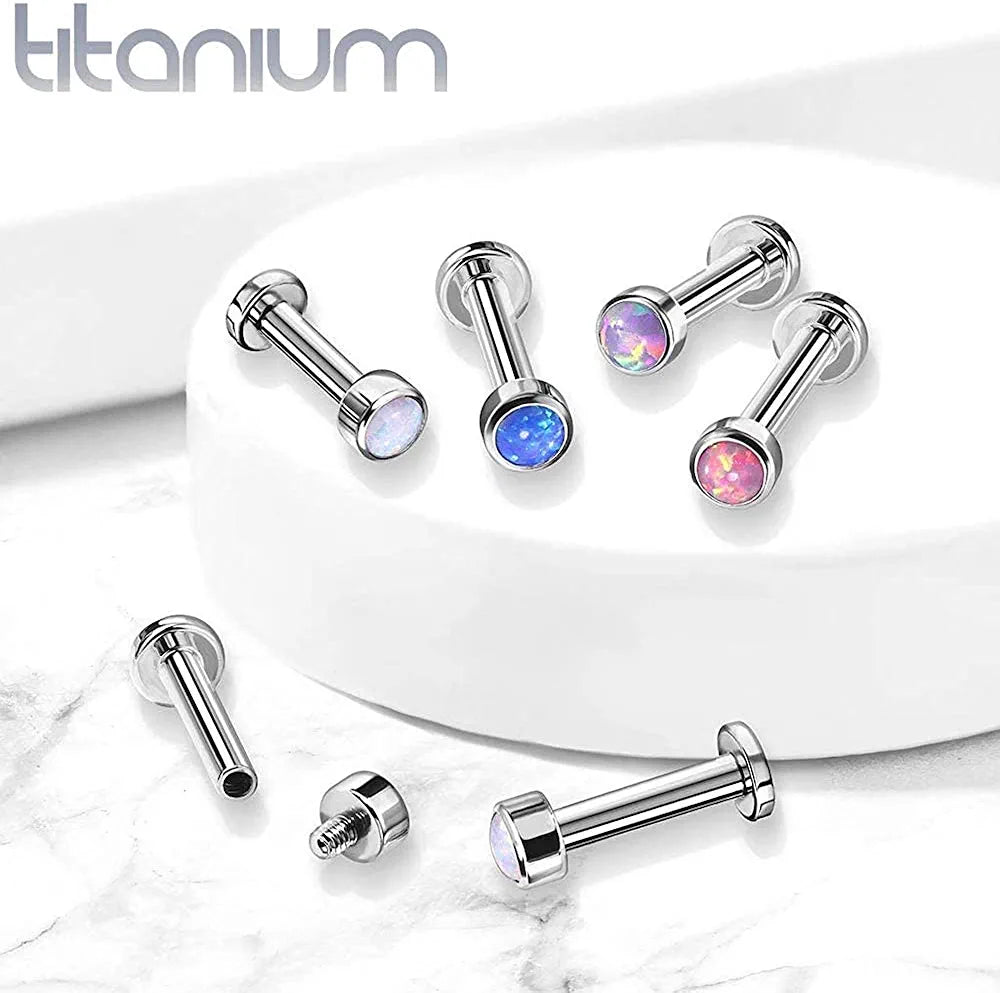 Titanium Internally Threaded Bezel Round Opal Top Labret Labret Impulse Piercings