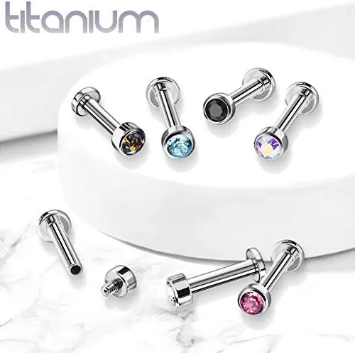 Titanium Internally Threaded Bezel Round Opal Top Labret Labret Impulse Piercings