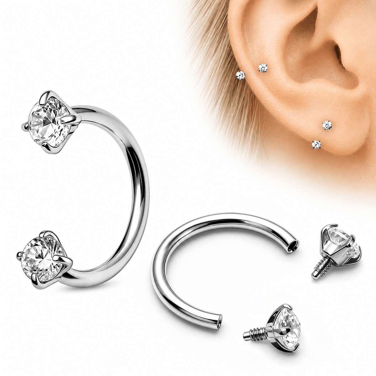 Titanium Internally Threaded Double Gem Nose Hoop - Skin Metals