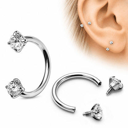 Titanium Internally Threaded Double Gem Nose Hoop - Skin Metals