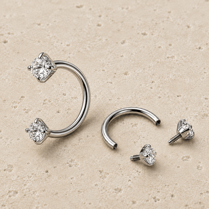 Titanium Internally Threaded Double Gem Nose Hoop - Skin Metals