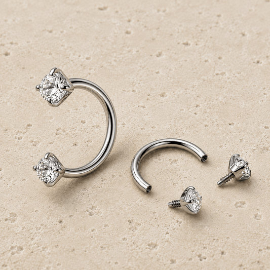 Titanium Internally Threaded Double Gem Nose Hoop - Skin Metals
