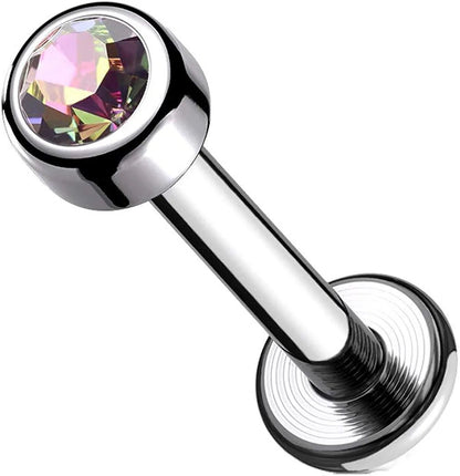 Titanium Internally Threaded Round Bezel Gem Labret Labret Impulse Piercings Vitrail Medium