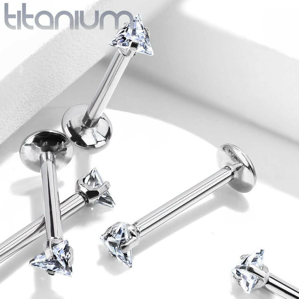 Titanium Internally Threaded Triangle CZ Top Labret Labret Impulse Piercings