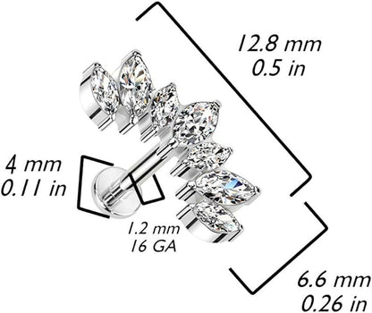Titanium Internally Threaded With 7 Marquise CZ Curve Top Labret Labret Impulse Piercings