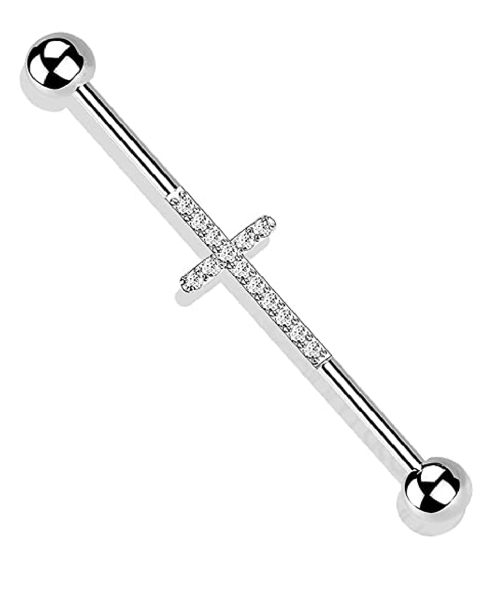 Titanium Internally Threaded With CNC CZ Lined Cross Center Industrial Barbell Industrial Barbell Impulse Piercings Clear