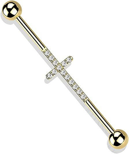 Titanium Internally Threaded With CNC CZ Lined Cross Center Industrial Barbell Industrial Barbell Impulse Piercings