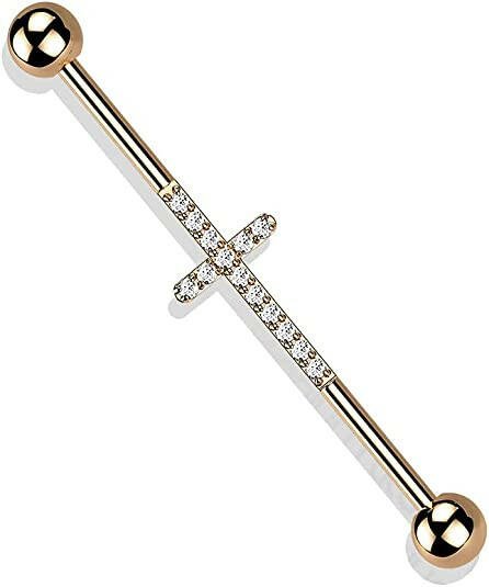 Titanium Internally Threaded With CNC CZ Lined Cross Center Industrial Barbell Industrial Barbell Impulse Piercings