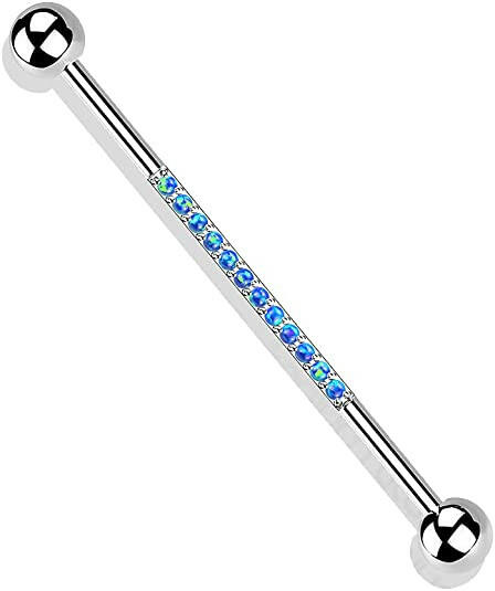 Titanium Internally Threaded With CNC CZs or Opals on Bar Industrial Barbell Industrial Barbell Impulse Piercings Blue