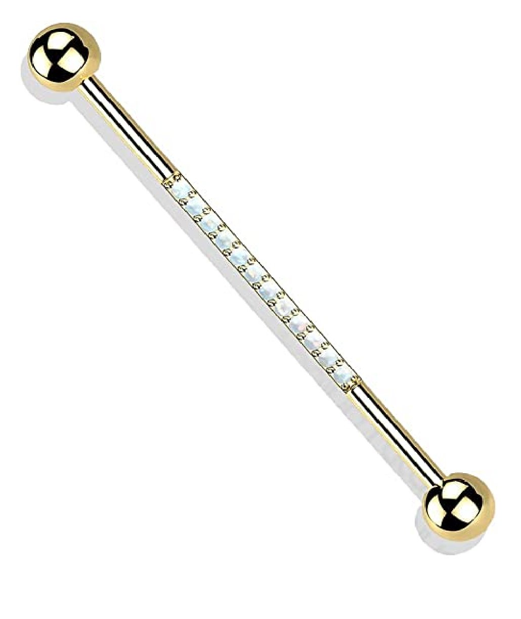 Titanium Internally Threaded With CNC CZs or Opals on Bar Industrial Barbell Industrial Barbell Impulse Piercings Gold