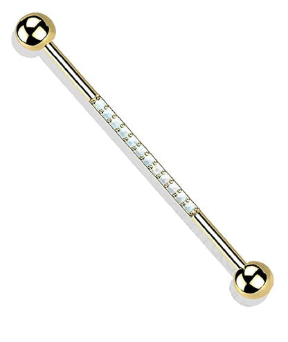 Titanium Internally Threaded With CNC CZs or Opals on Bar Industrial Barbell Industrial Barbell Impulse Piercings Gold