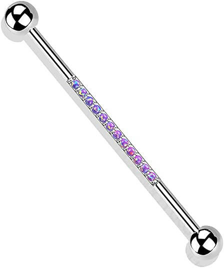 Titanium Internally Threaded With CNC CZs or Opals on Bar Industrial Barbell Industrial Barbell Impulse Piercings Purple