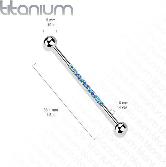 Titanium Internally Threaded With CNC CZs or Opals on Bar Industrial Barbell Industrial Barbell Impulse Piercings