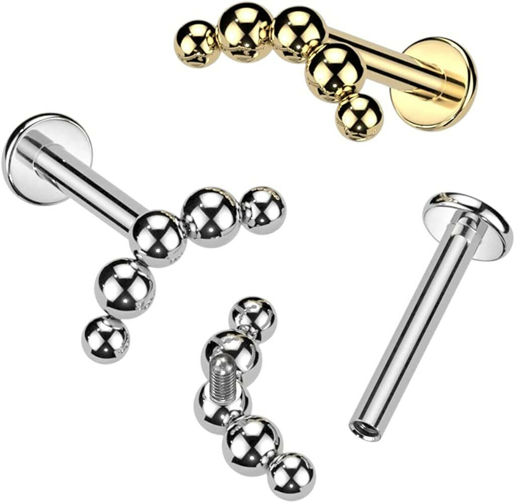 Titanium Internally Threaded With Curved 5 Beaded Ball Top Labret Labret Impulse Piercings