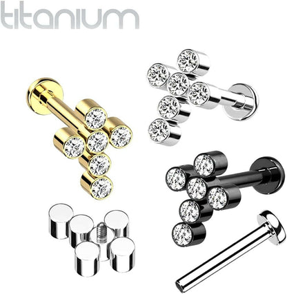 Titanium Internally Threaded With CZ Cross Top Labret Labret Impulse Piercings