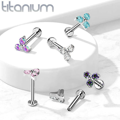 Titanium Internally Threaded With CZ Trinity Top Labret Labret Impulse Piercings