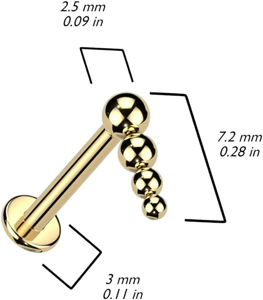 Titanium Internally Threaded With Descending Beaded Ball Top Labret Labret Impulse Piercings