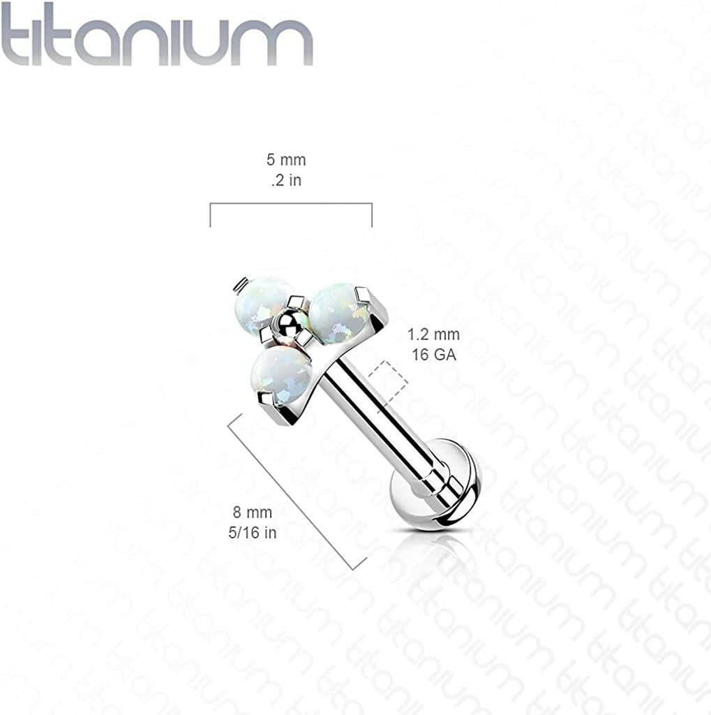 Titanium Internally Threaded With Opal Trinity Top Labret Labret Impulse Piercings