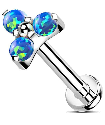 Titanium Internally Threaded With Opal Trinity Top Labret Labret Impulse Piercings Opal Blue