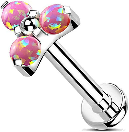 Titanium Internally Threaded With Opal Trinity Top Labret Labret Impulse Piercings Opal Pink