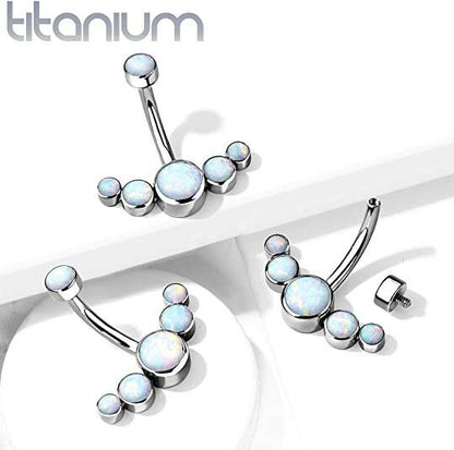 Titanium Opal Bezel Top With 5 Opal Curved Line With Threaded Belly Navel Ring Navel Ring Impulse Piercings