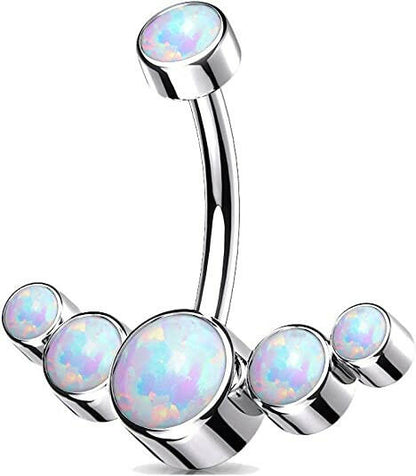 Titanium Opal Bezel Top With 5 Opal Curved Line With Threaded Belly Navel Ring Navel Ring Impulse Piercings