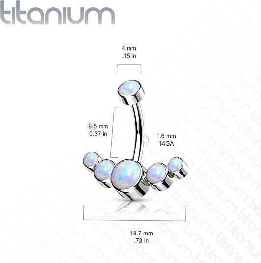 Titanium Opal Bezel Top With 5 Opal Curved Line With Threaded Belly Navel Ring Navel Ring Impulse Piercings