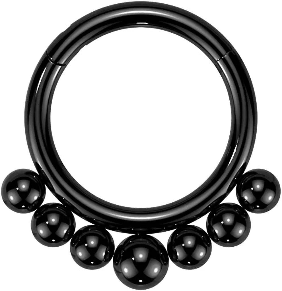 Titanium Outer Graduated Balls Hinged Segment Hoop Ring Nose Ring Impulse Piercings 16GA Length: 8mm Black