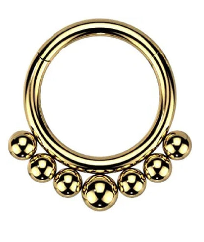 Titanium Outer Graduated Balls Hinged Segment Hoop Ring Nose Ring Impulse Piercings 16GA Length: 8mm Gold