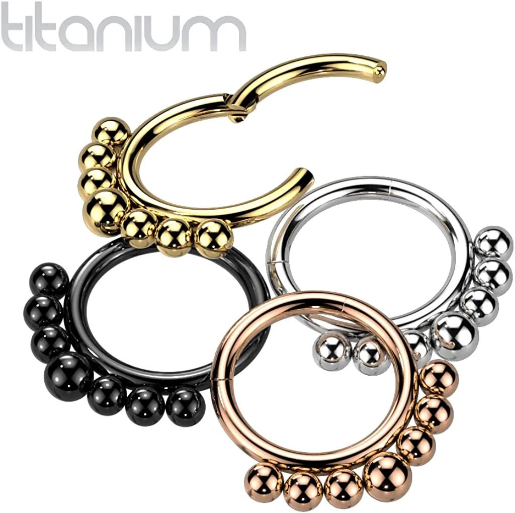 Titanium Outer Graduated Balls Hinged Segment Hoop Ring Nose Ring Impulse Piercings