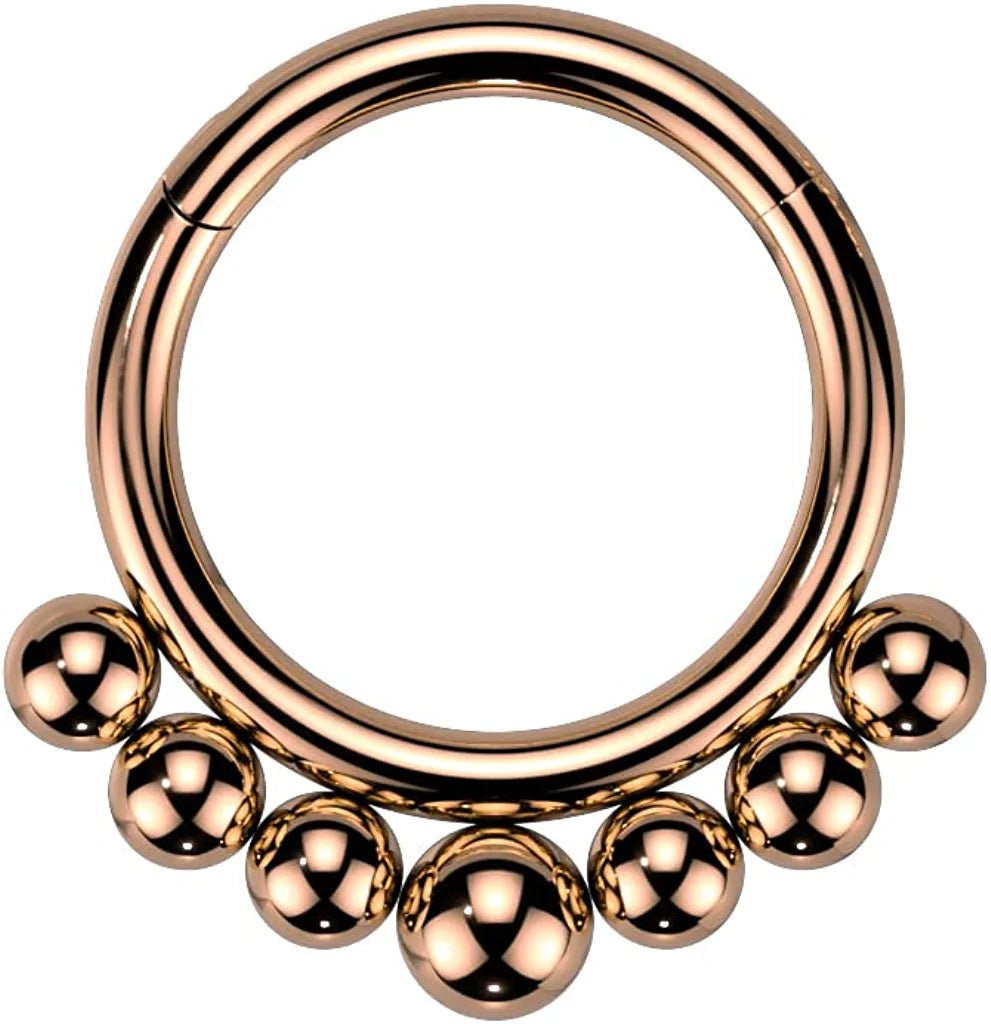 Titanium Outer Graduated Balls Hinged Segment Hoop Ring Nose Ring Impulse Piercings 16GA Length: 8mm Rose Gold