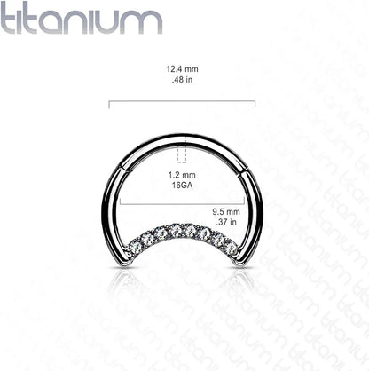 Titanium Pave CZ Crescent Moon Hinged Segment Hoop Ring Nose Ring, cartilage ring Impulse Piercings