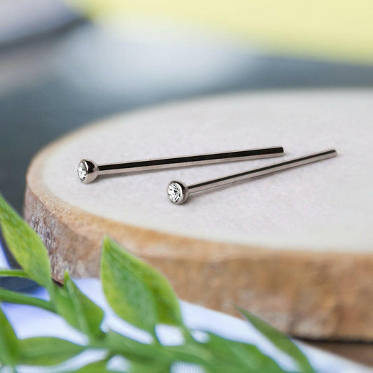 Titanium Fishtail Nose Ring CZ top closeup